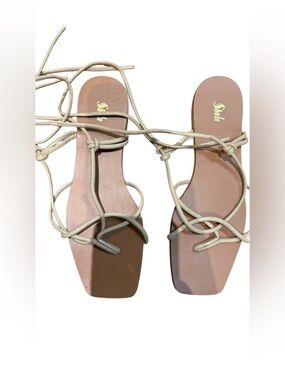 SHEIN Nude Lace-Up Strappy Square-Toe Sandals